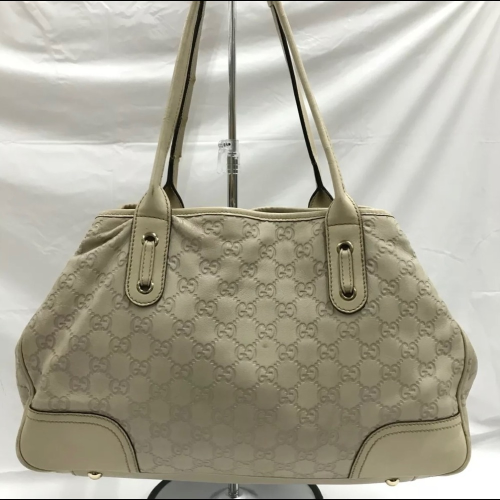 GUCCI Authentic Vintage Guccissima GG Link Shoulder Bag Cream Gold Hardware